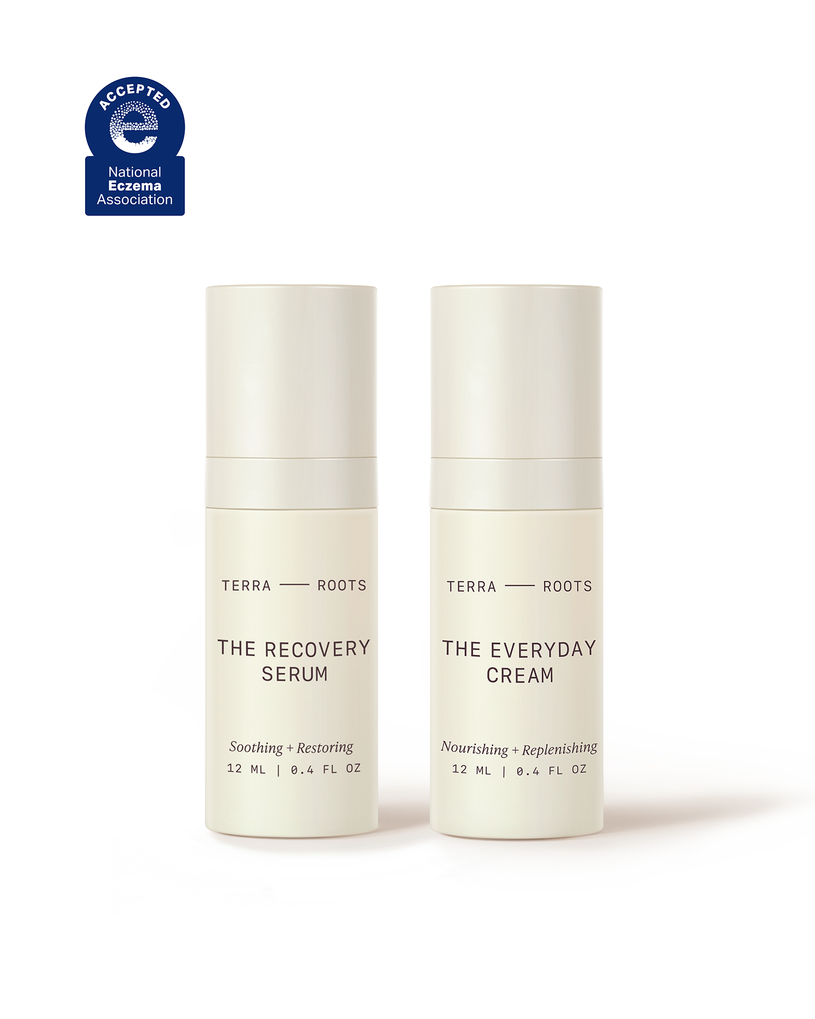 Travel size skincare set for sensitive skin, Terra Roots serum and moisturizer duo supports skin barrier, NEA accepted